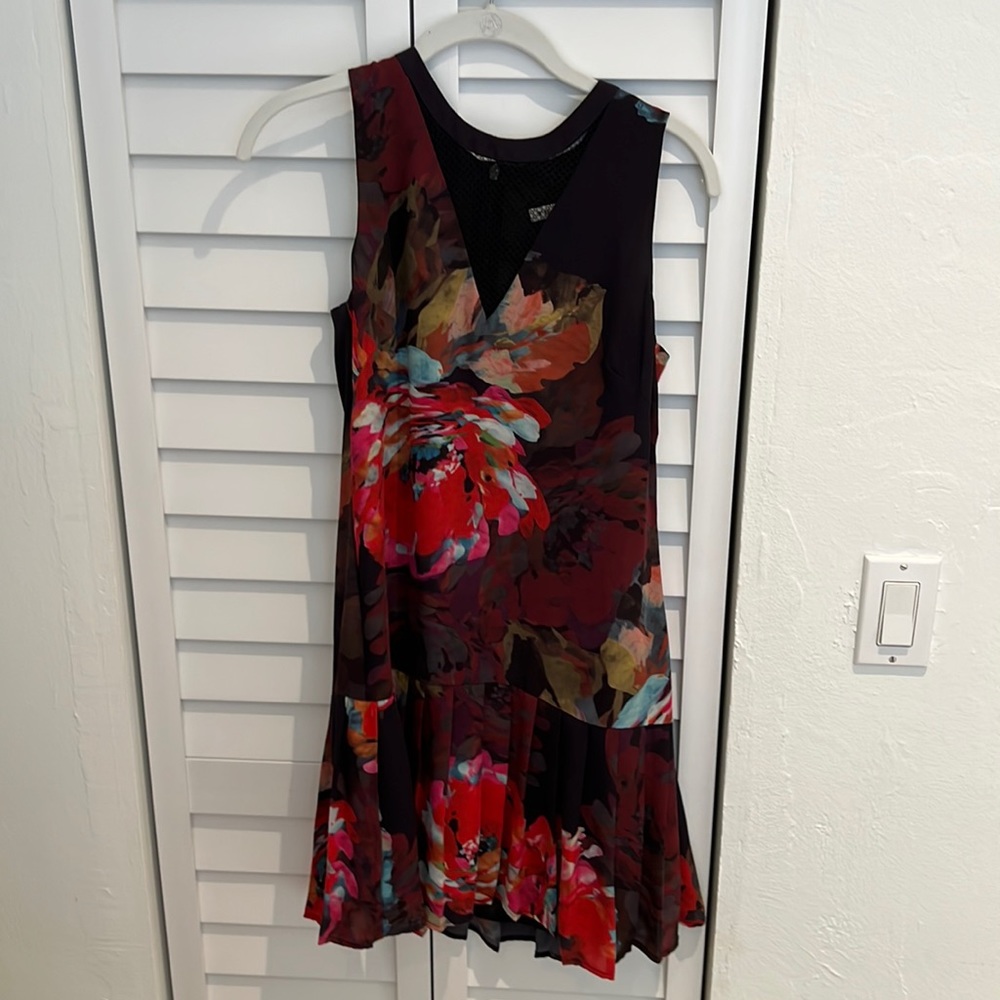 Trunk Turk pleated dress with mesh v neck